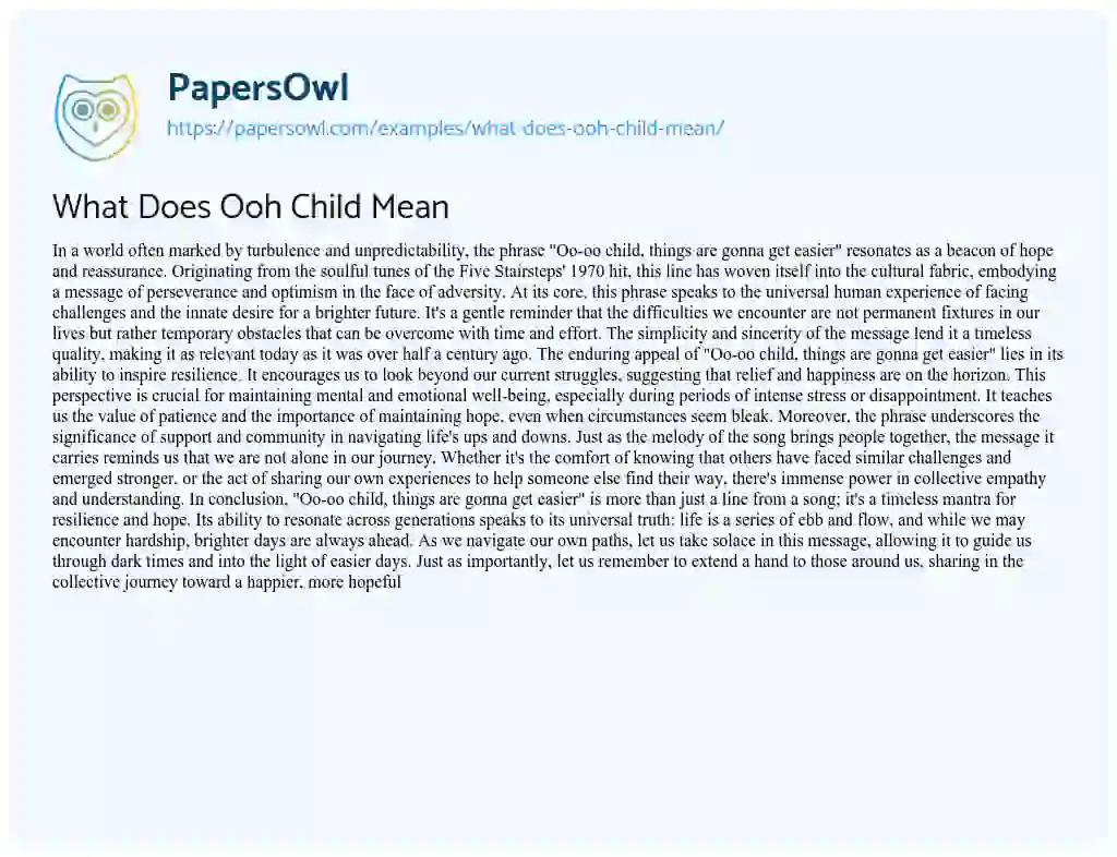 Essay on What does Ooh Child Mean
