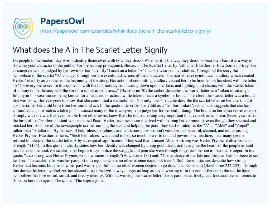 Essay on What does the a in the Scarlet Letter Signify