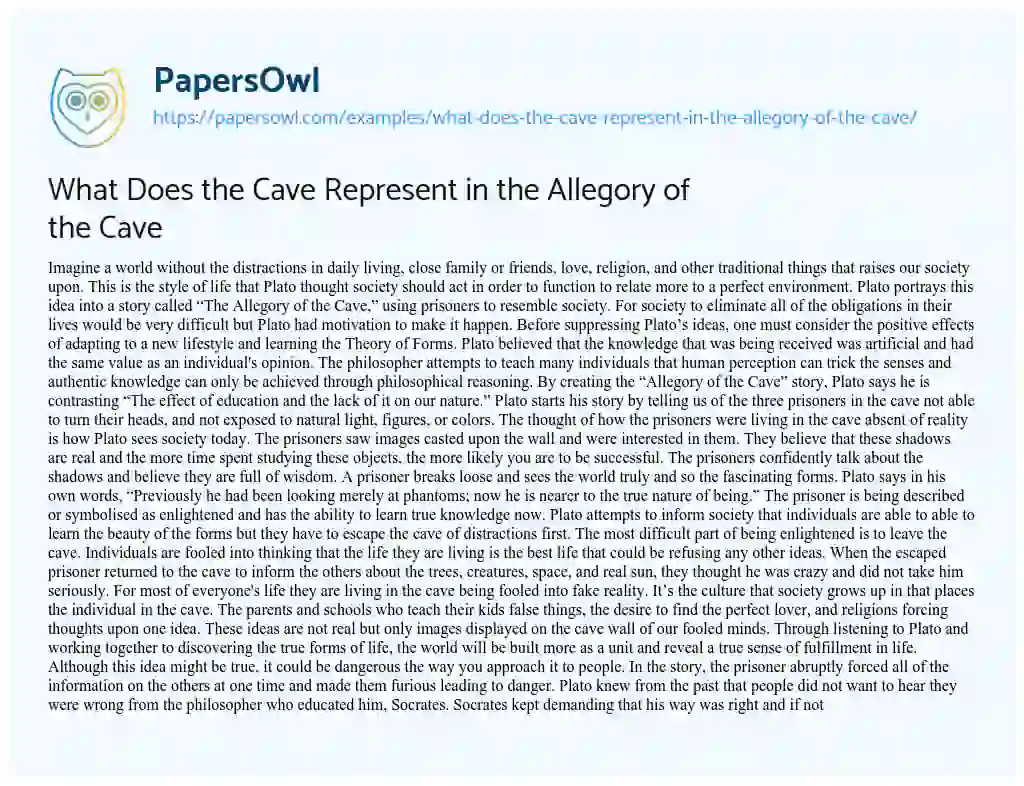 Essay on What does the Cave Represent in the Allegory of the Cave