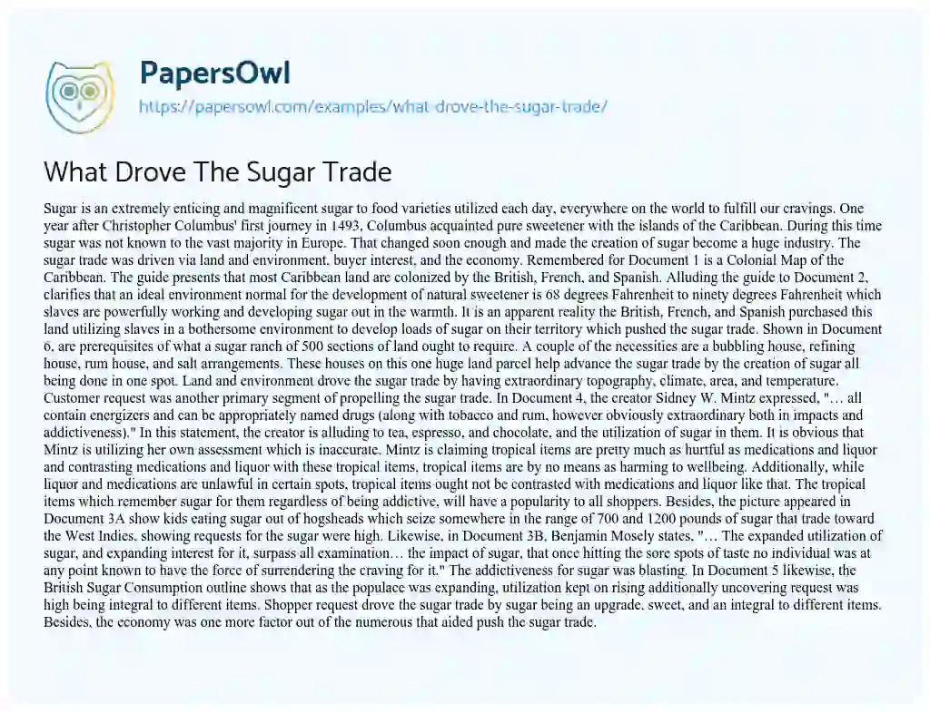 Essay on What Drove the Sugar Trade