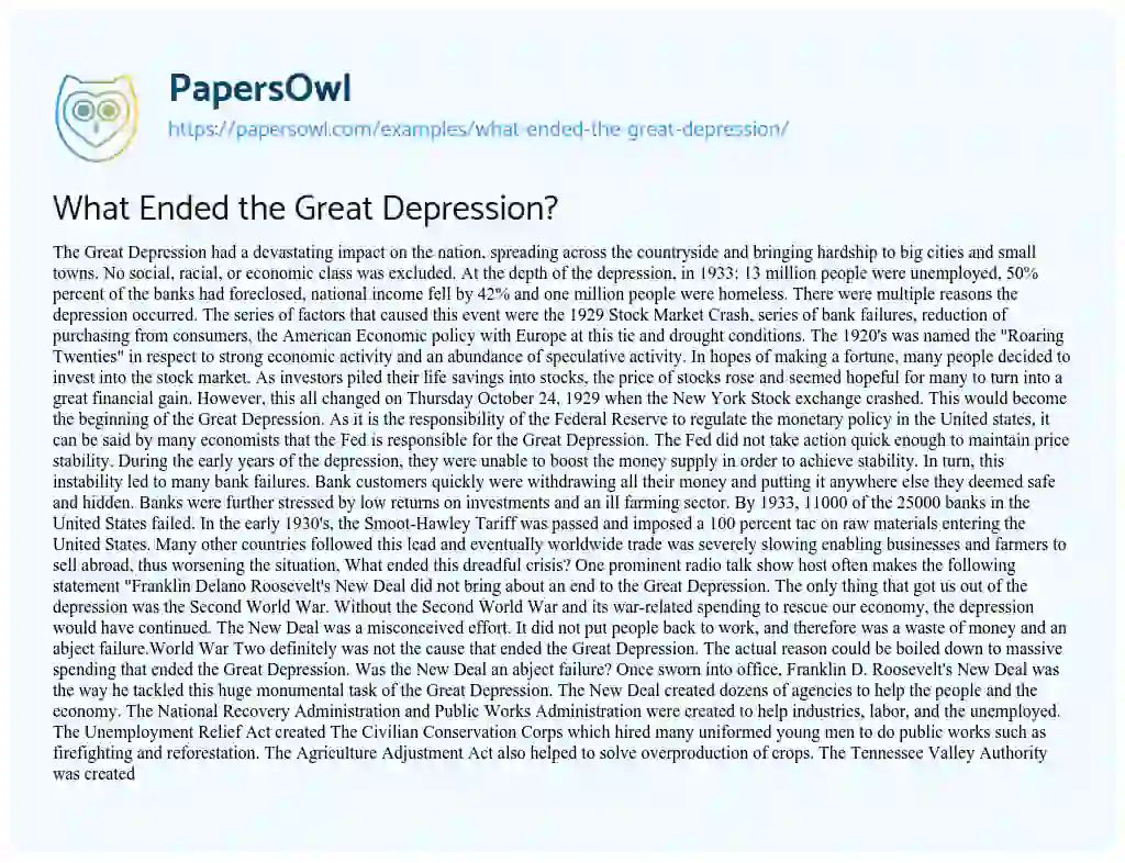 What Ended the Great Depression? essay