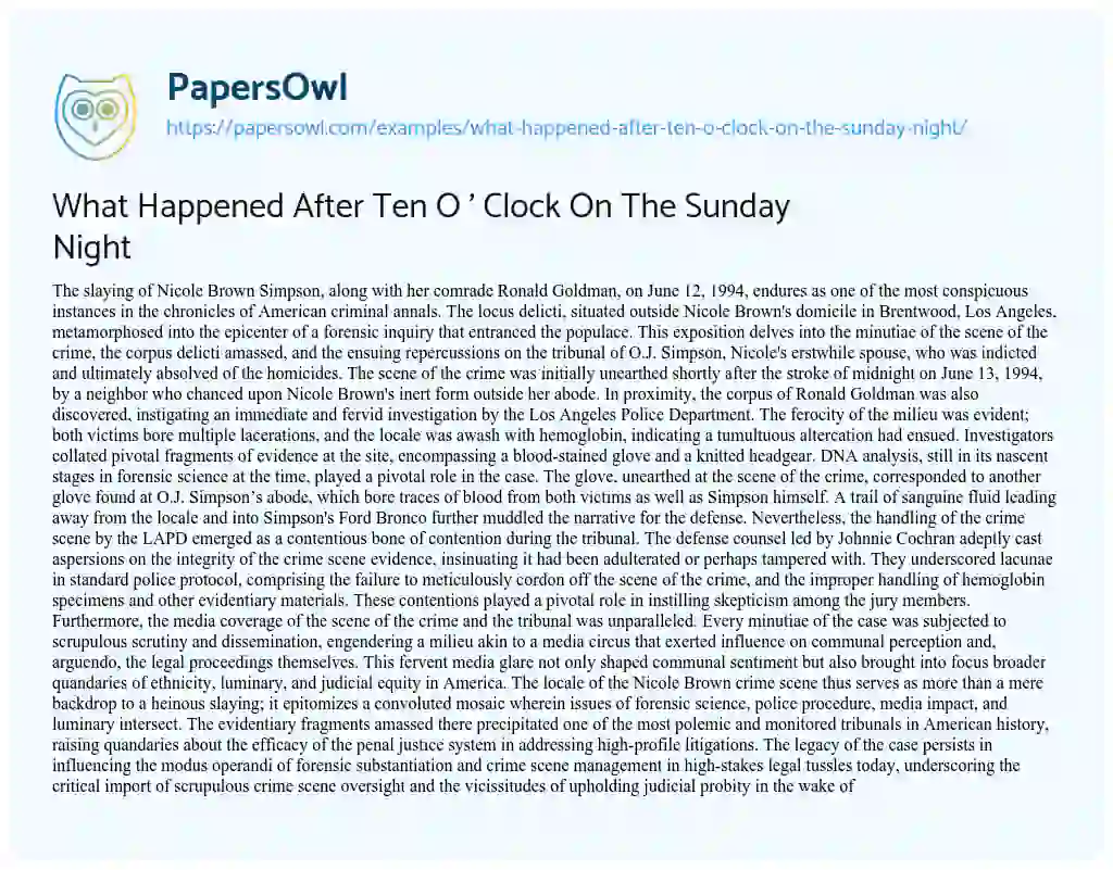 Essay on What Happened after Ten O ‘ Clock on the Sunday Night