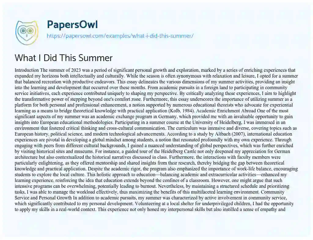 Essay on What I Did This Summer