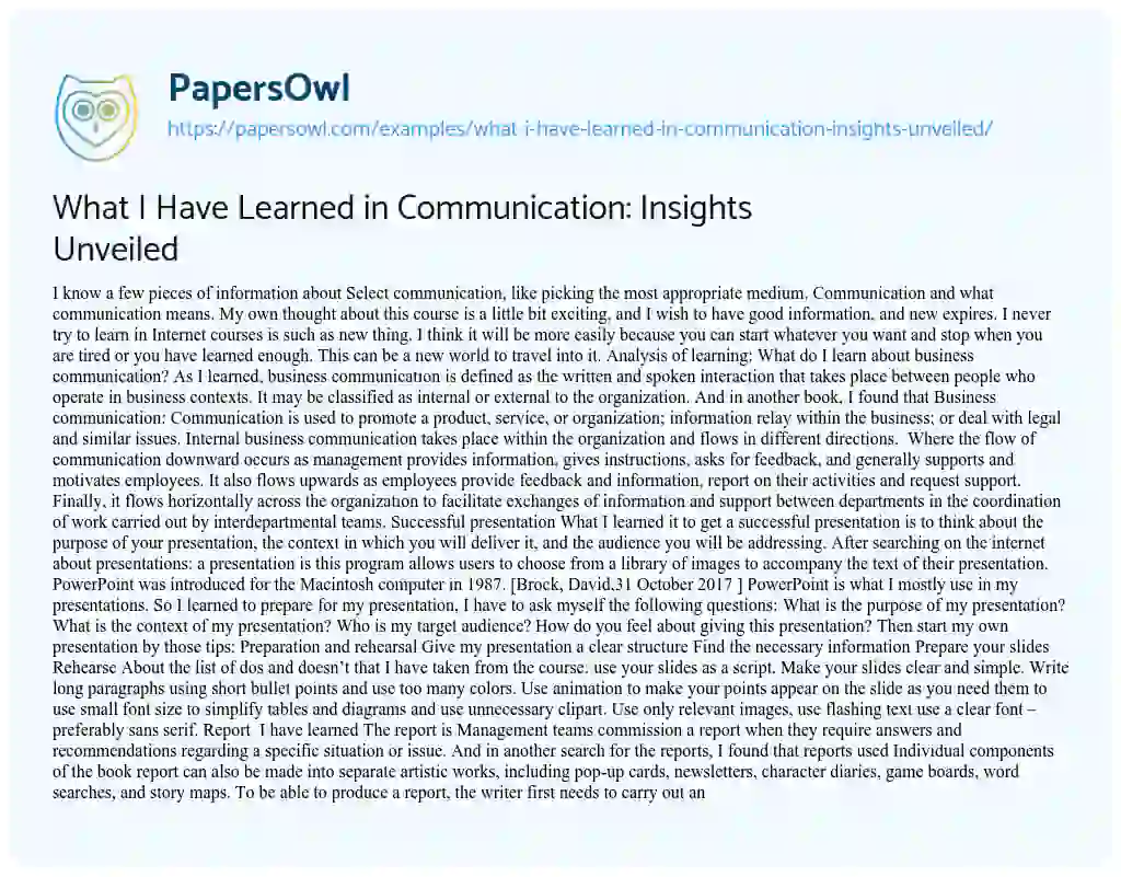 Essay on What i have Learned in Communication: Insights Unveiled