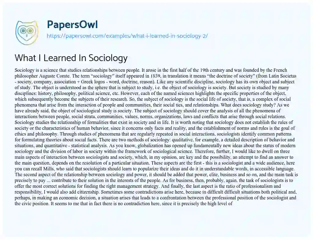 What i Learned in Sociology essay