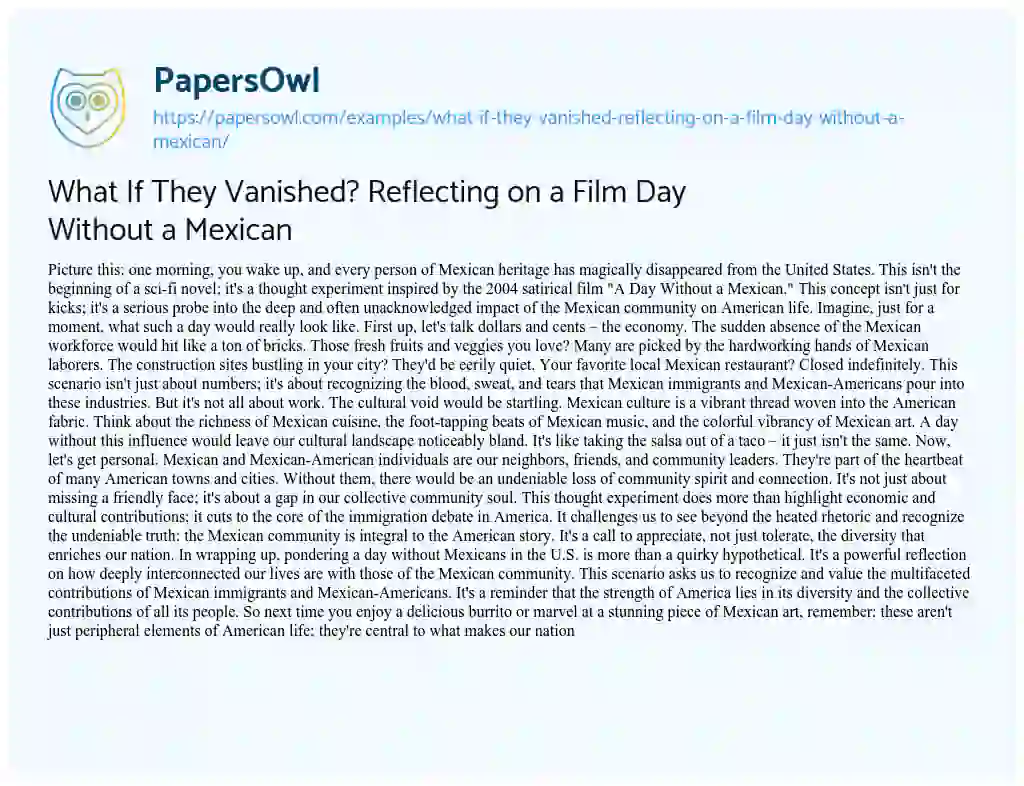 Essay on What if they Vanished? Reflecting on a Film Day Without a Mexican