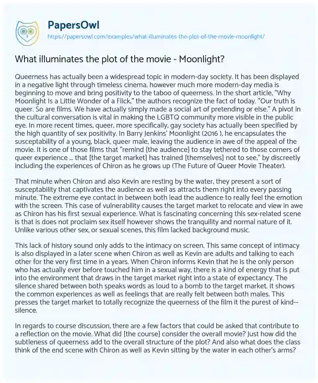 Essay on What Illuminates the Plot of the Movie – Moonlight?