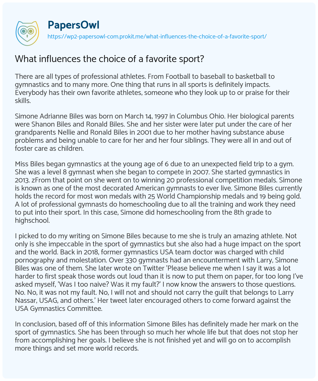 What Influences the Choice of a Favorite Sport? essay