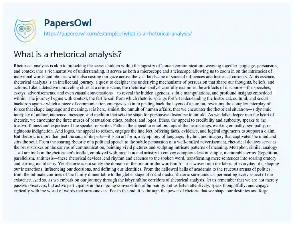 Essay on What is a Rhetorical Analysis?