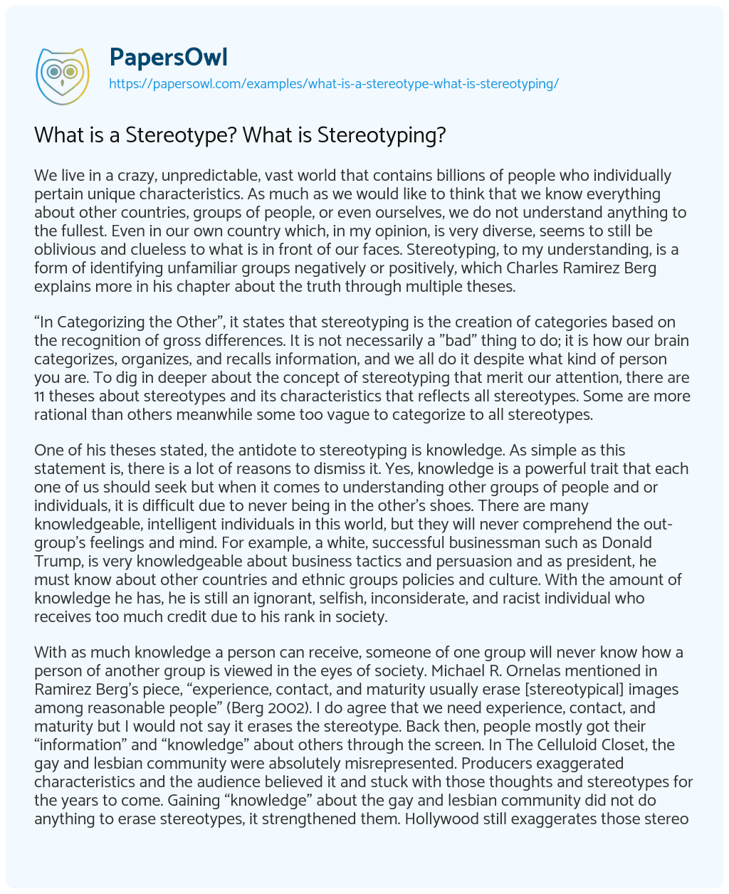 Essay on What is a Stereotype? what is Stereotyping?