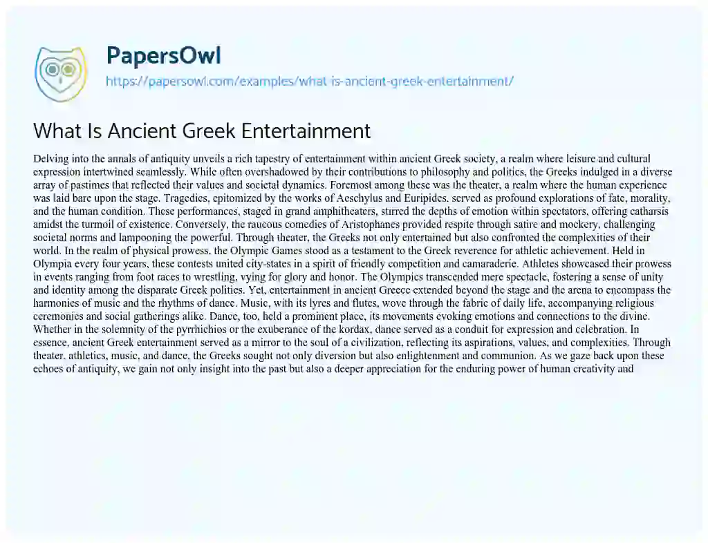 Essay on What is Ancient Greek Entertainment