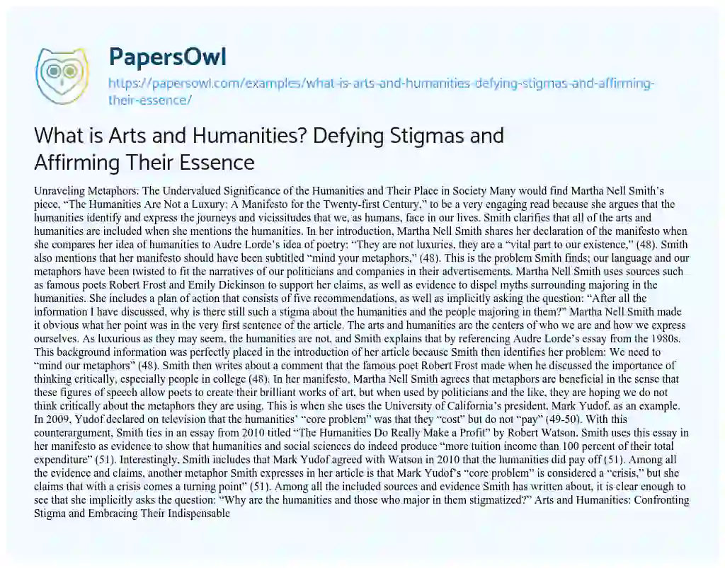 Essay on What is Arts and Humanities? Defying Stigmas and Affirming their Essence