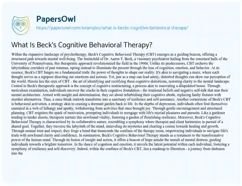 Essay on What is Beck’s Cognitive Behavioral Therapy?