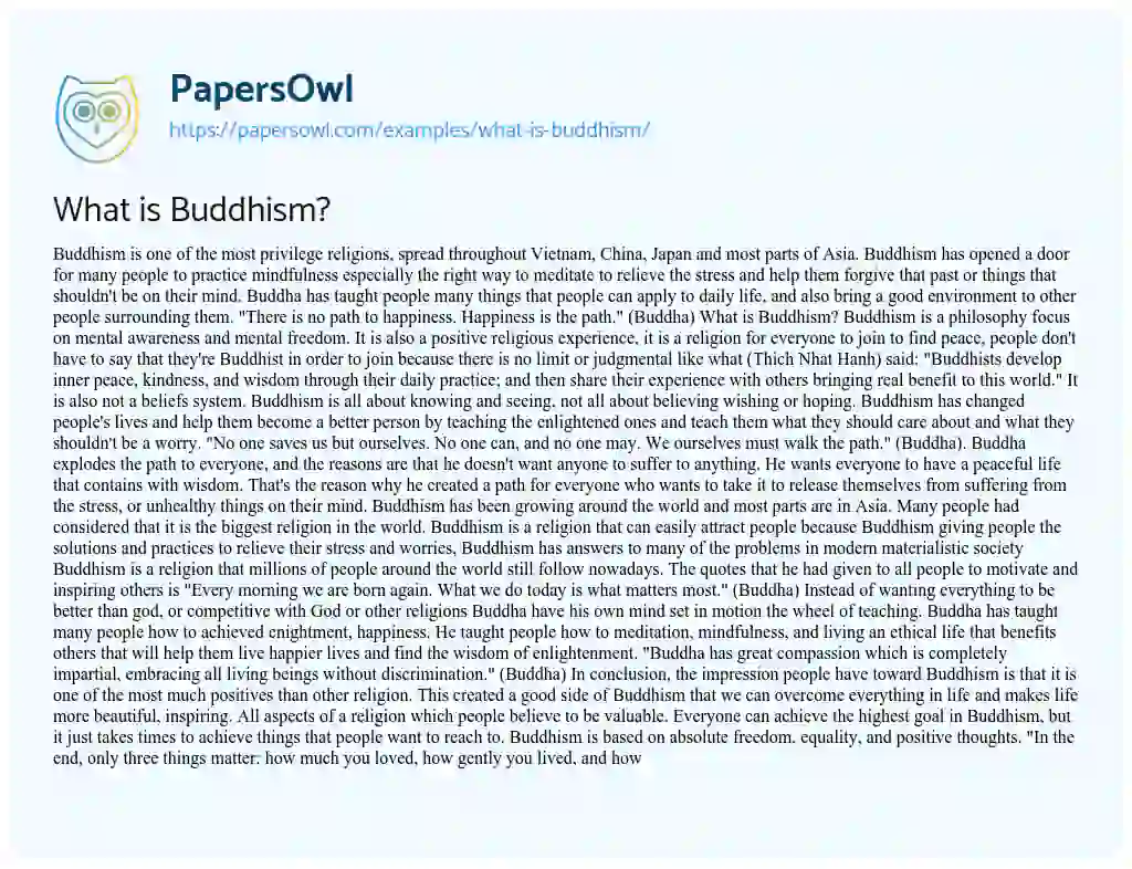 Essay on What is Buddhism?