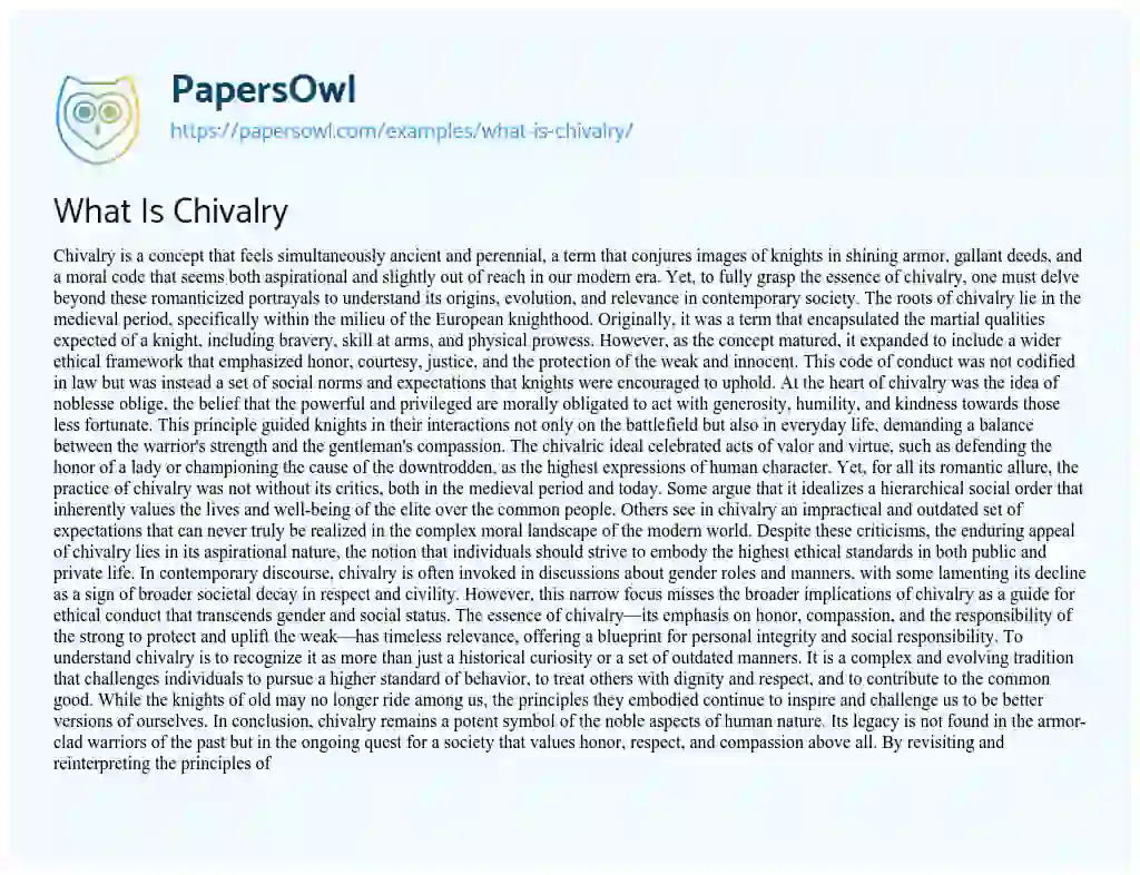 Essay on What is Chivalry