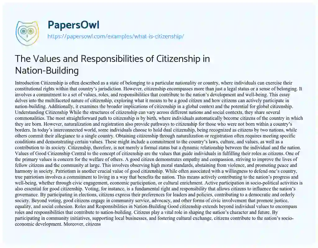 Essay on What is Citizenship?