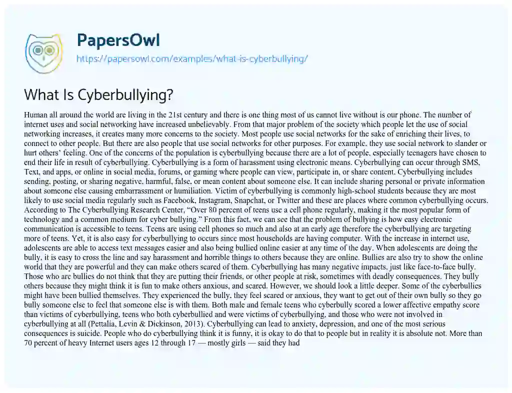 What is Cyberbullying? essay