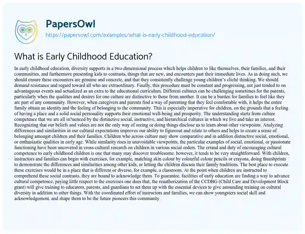 Essay on What is Early Childhood Education?