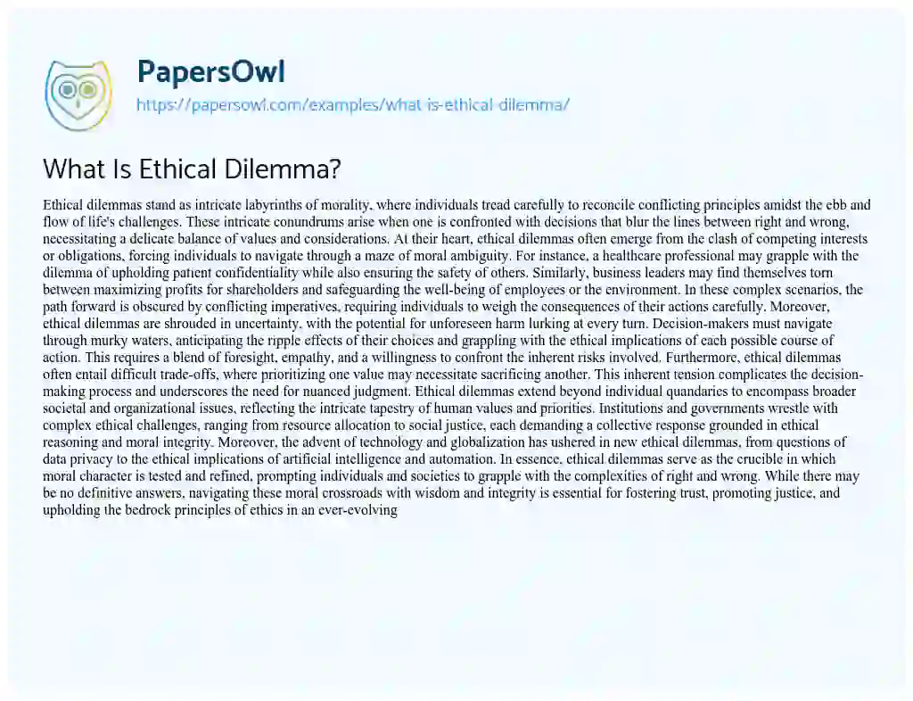 Essay on What is Ethical Dilemma?
