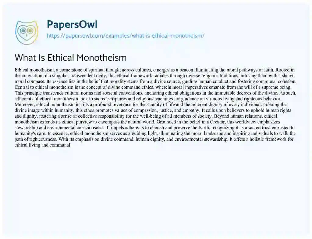 Essay on What is Ethical Monotheism