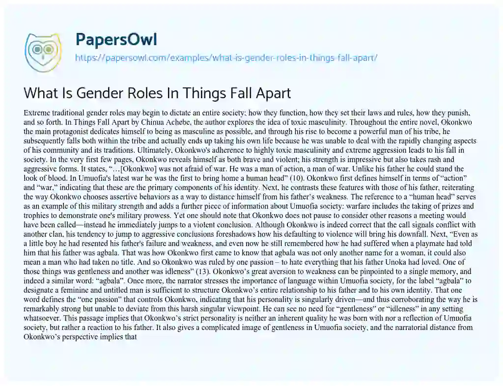 What is Gender Roles in Things Fall Apart essay