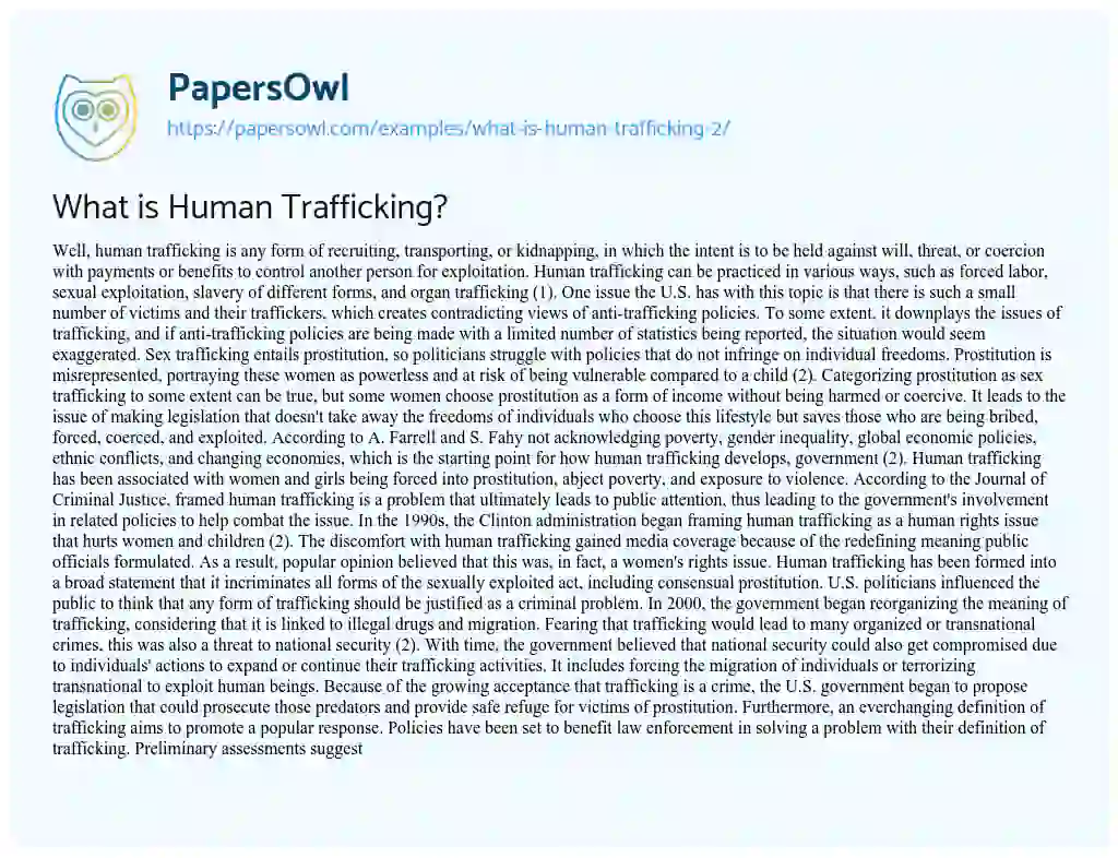 Essay on What is Human Trafficking?
