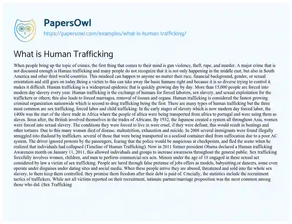 Essay on What is Human Trafficking