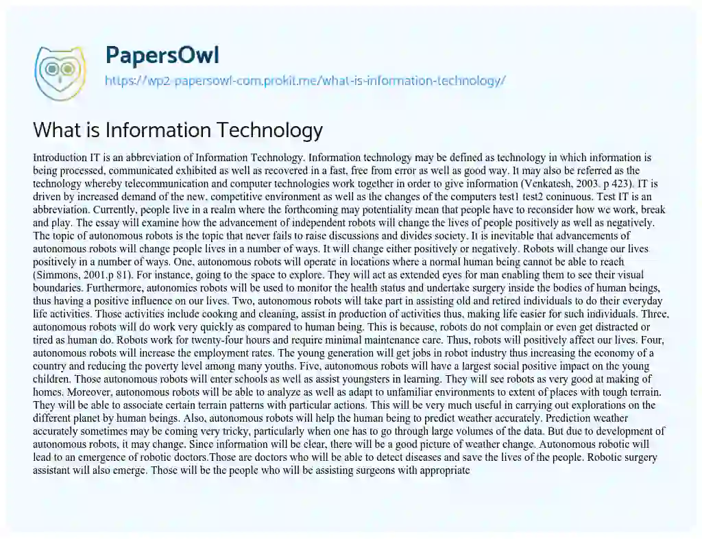 What is Information Technology essay
