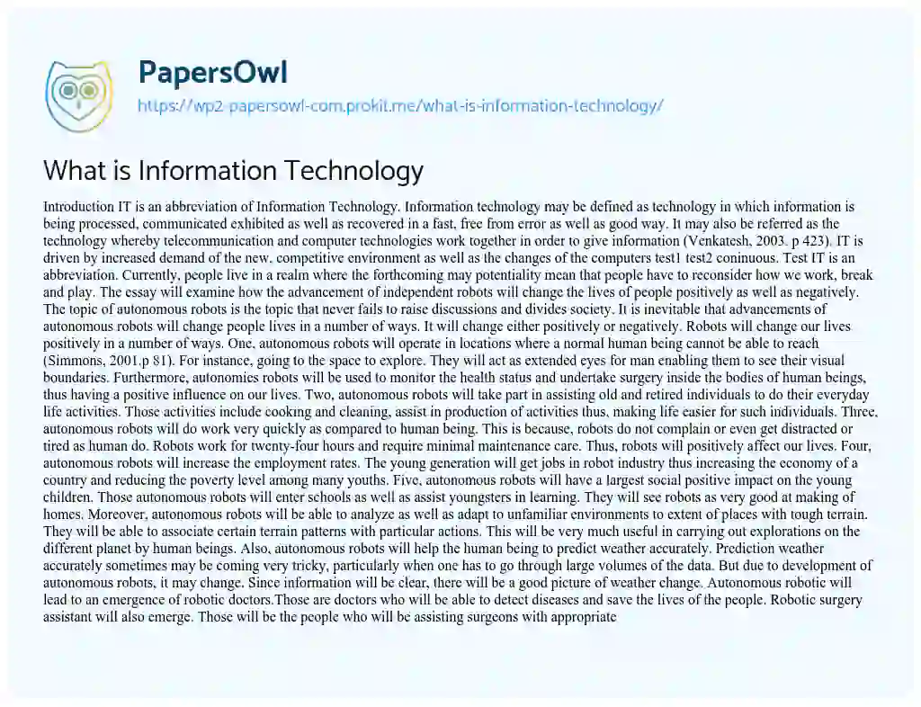 Essay on What is Information Technology