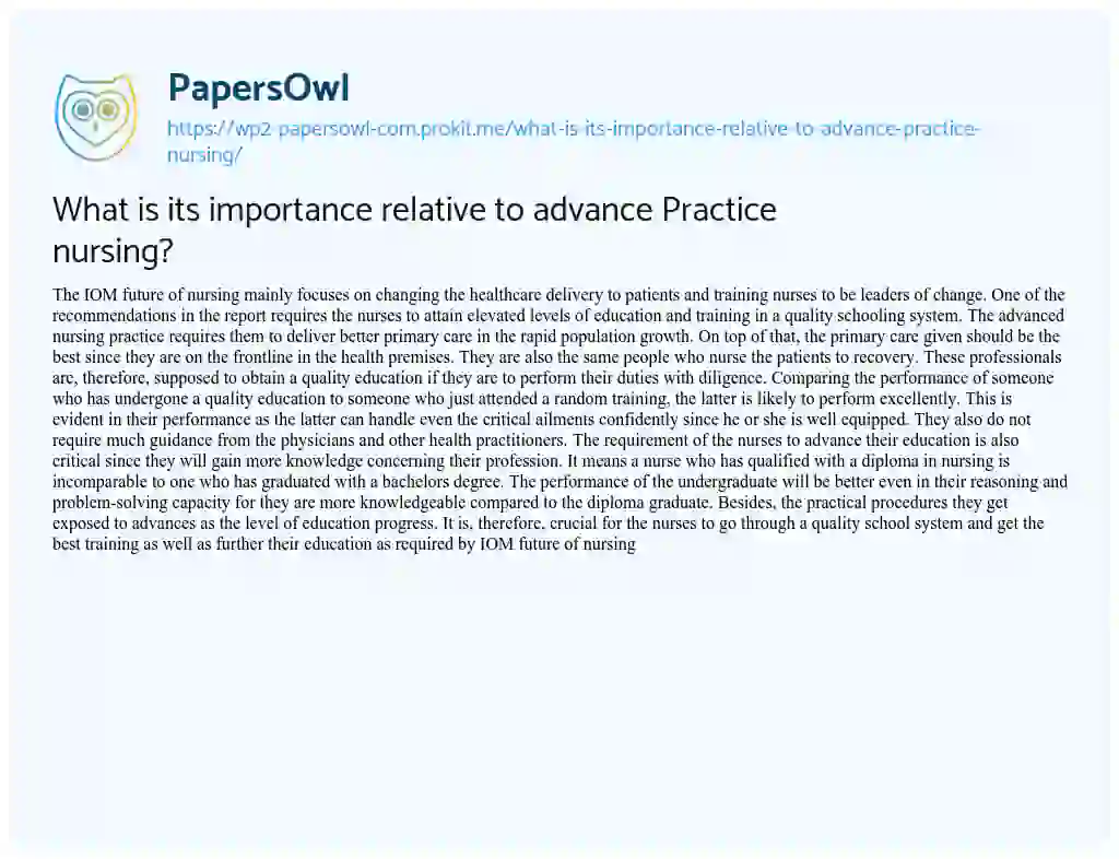 Essay on What is its Importance Relative to Advance Practice Nursing?