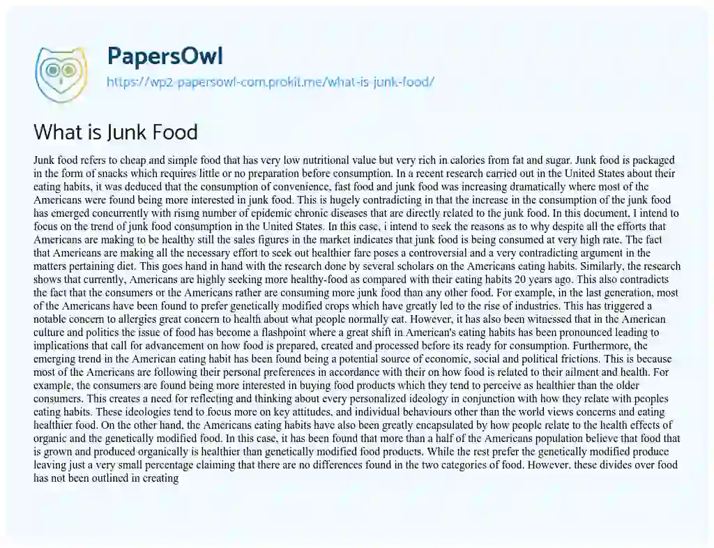 Essay on What is Junk Food