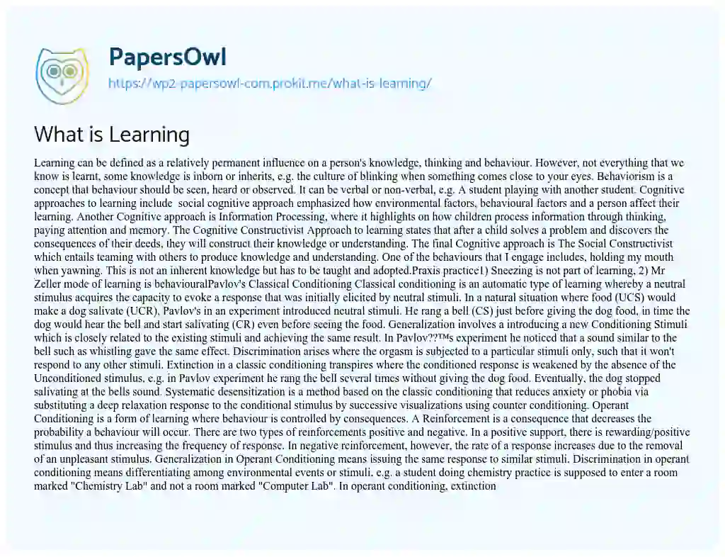 Essay on What is Learning
