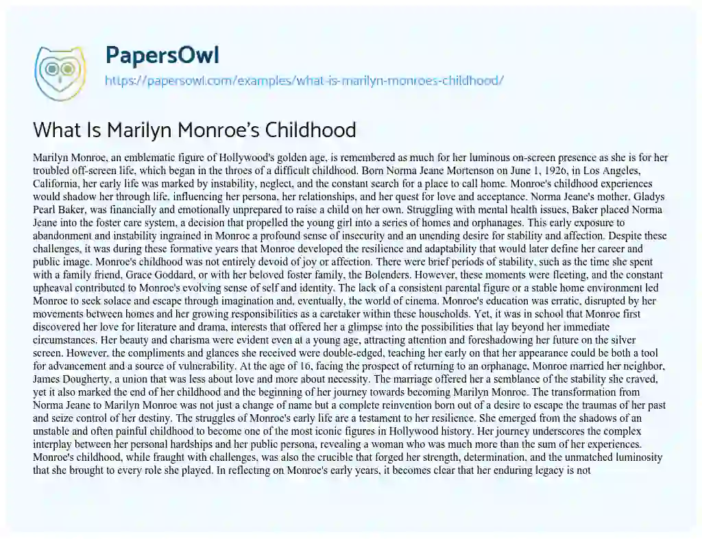 Essay on What is Marilyn Monroe’s Childhood