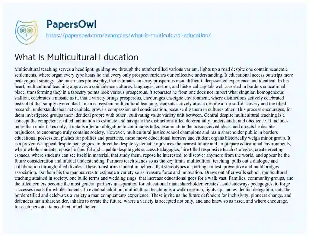 What Is Multicultural Education - Free Essay Example - 491 Words ...