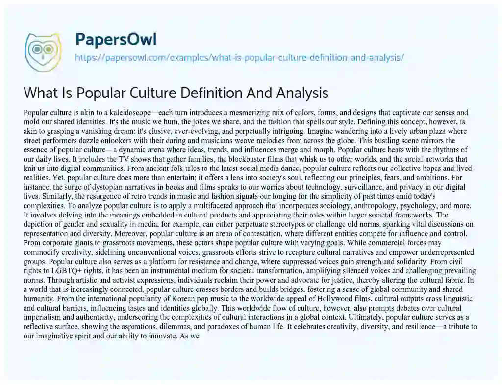 Essay on What is Popular Culture Definition and Analysis