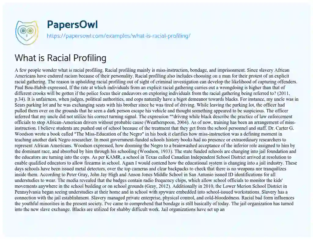 Essay on What is Racial Profiling