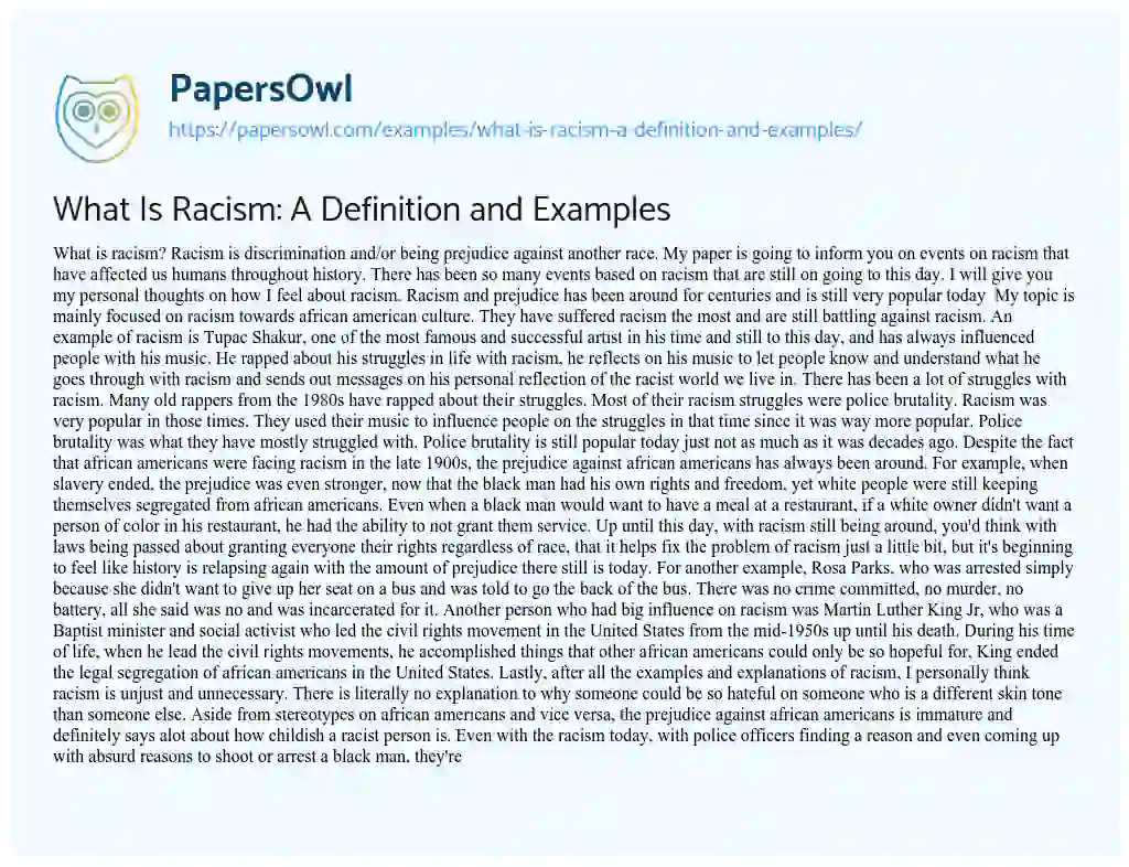 Essay on What is Racism: a Definition and Examples