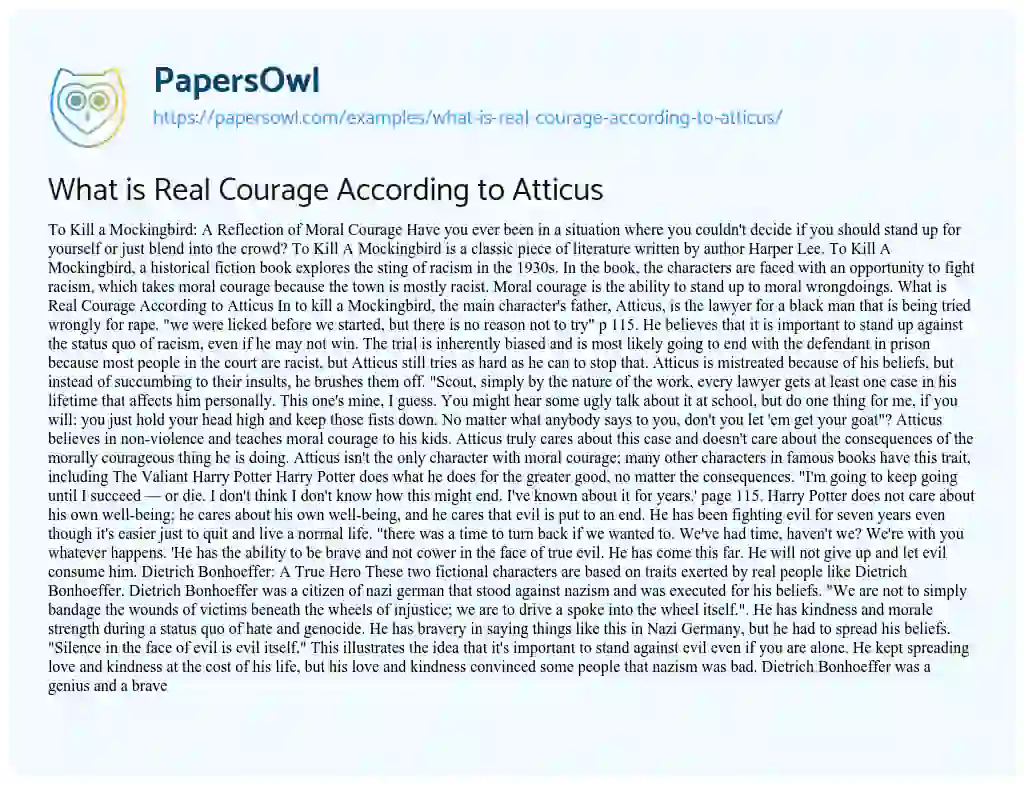 Essay on What is Real Courage According to Atticus