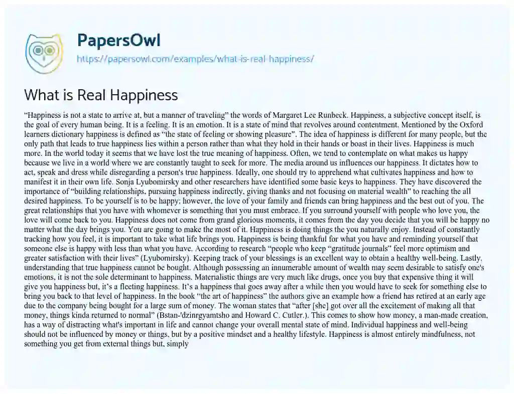 What is Real Happiness essay