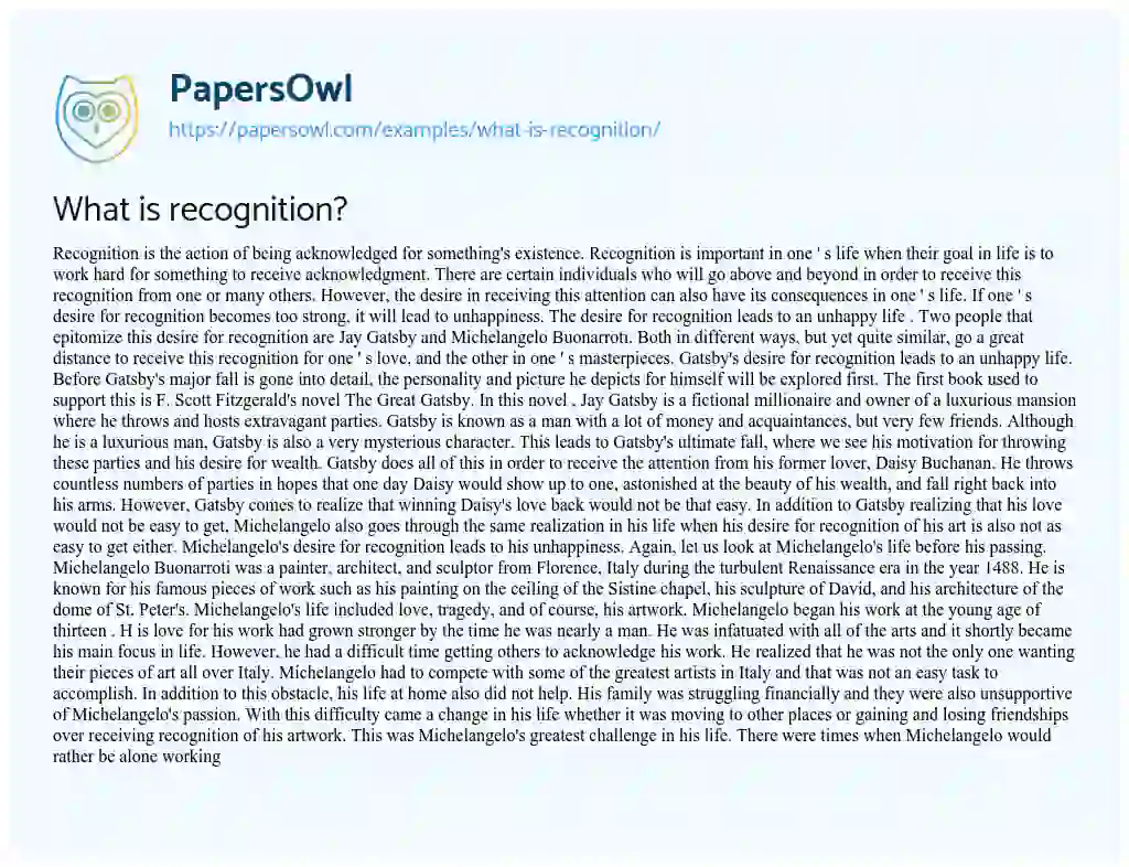 Essay on What is Recognition?