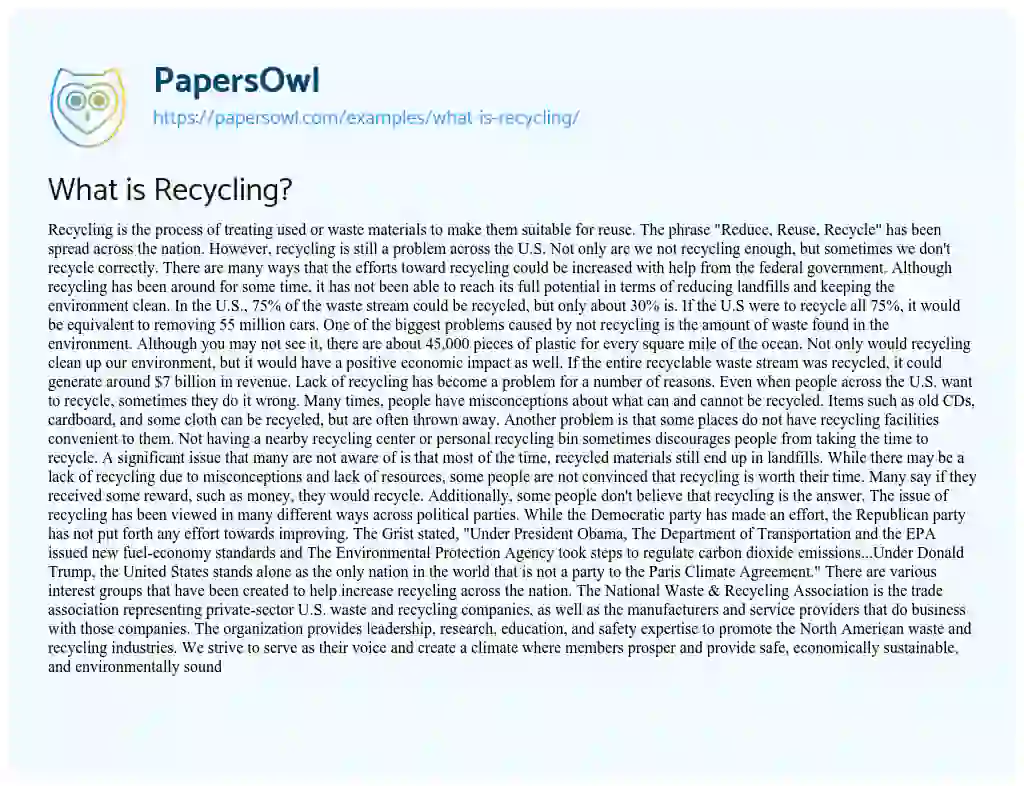 Essay on What is Recycling?