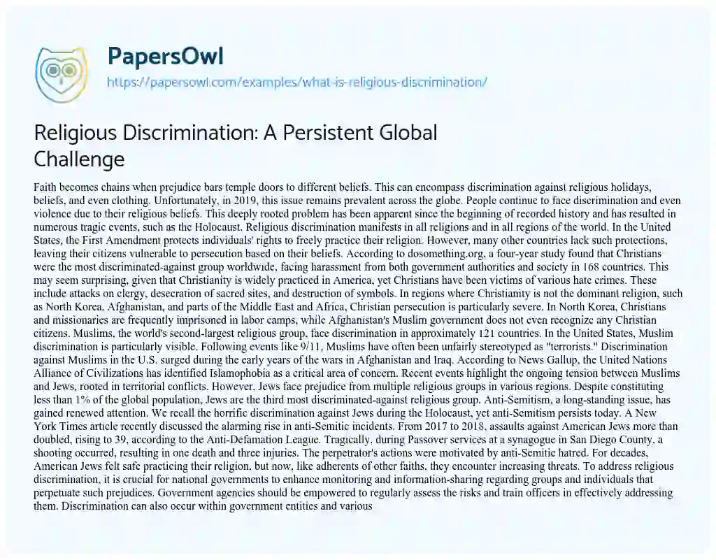 religious discrimination research paper