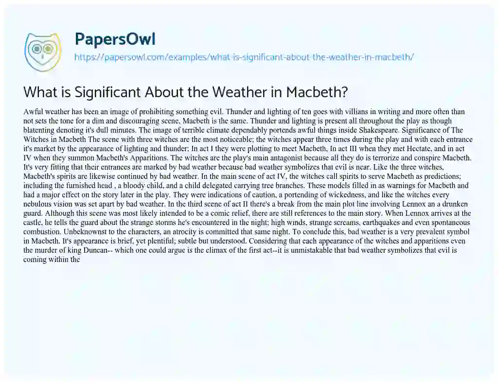 Essay on What is Significant about the Weather in Macbeth?