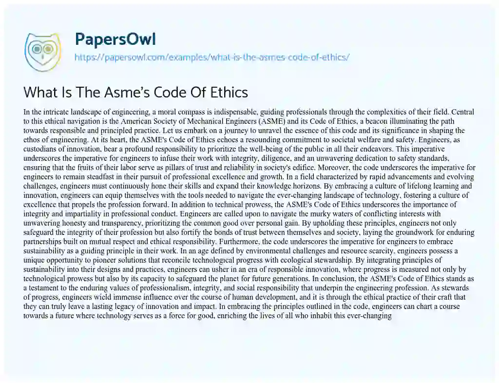 Essay on What is the Asme’s Code of Ethics