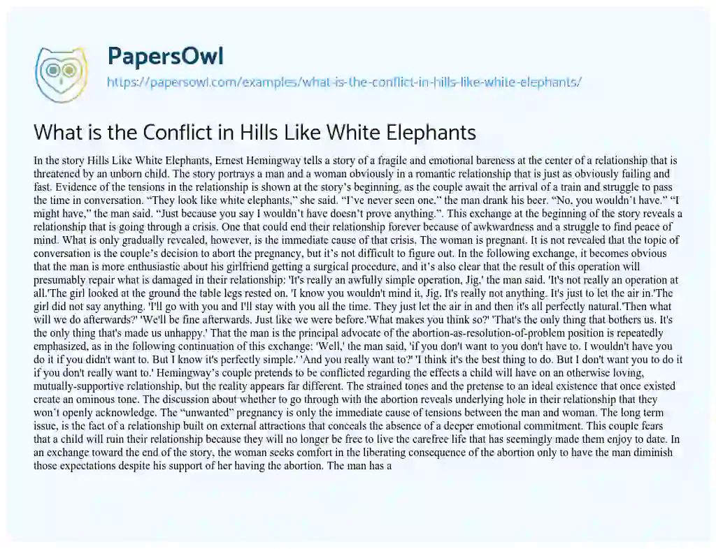Essay on What is the Conflict in Hills Like White Elephants