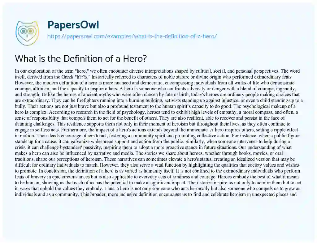 Essay on What is the Definition of a Hero?