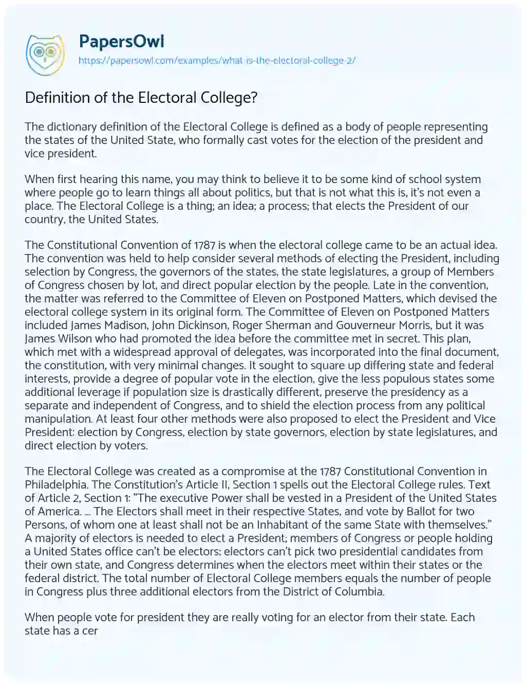 Essay on Definition of the Electoral College?