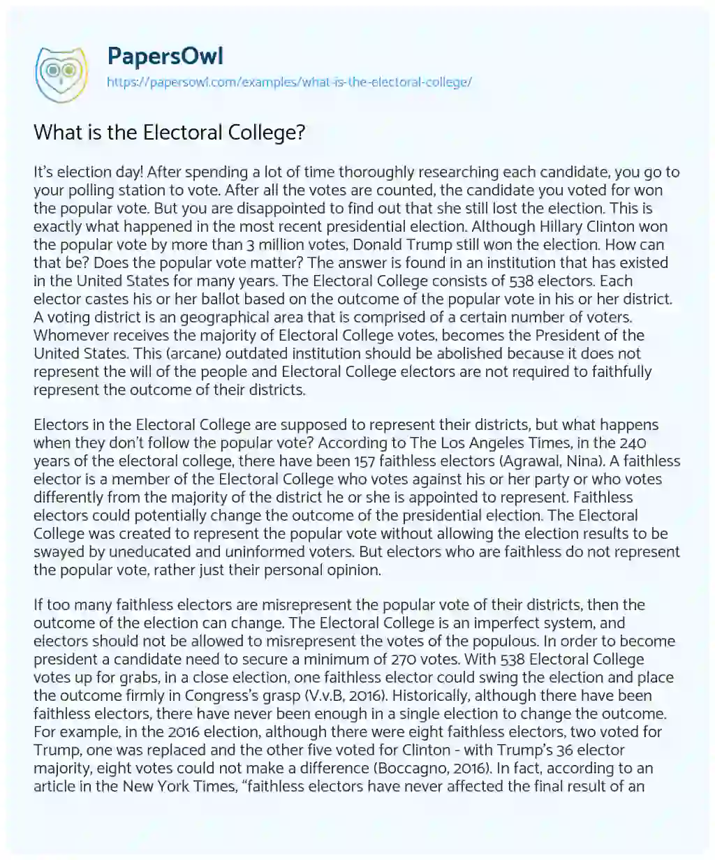 Essay on What is the Electoral College?