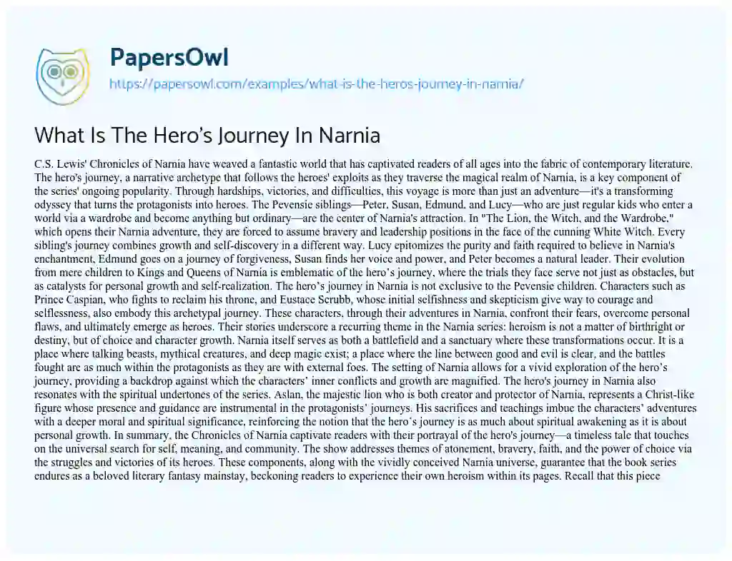 Essay on What is the Hero’s Journey in Narnia