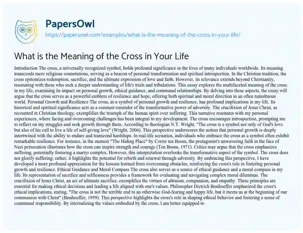 Essay on What is the Meaning of the Cross in Your Life